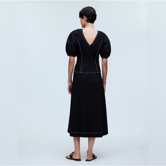 NWT Madewell Puff-Sleeve Drop-Waist Midi Dress - Picture 2 of 8